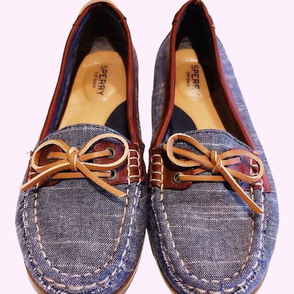 Sperry Shoes - Sperry Women’s Denim & Brown Boat Shoes Cushioned Insoles Arch Support Comfy 7.5